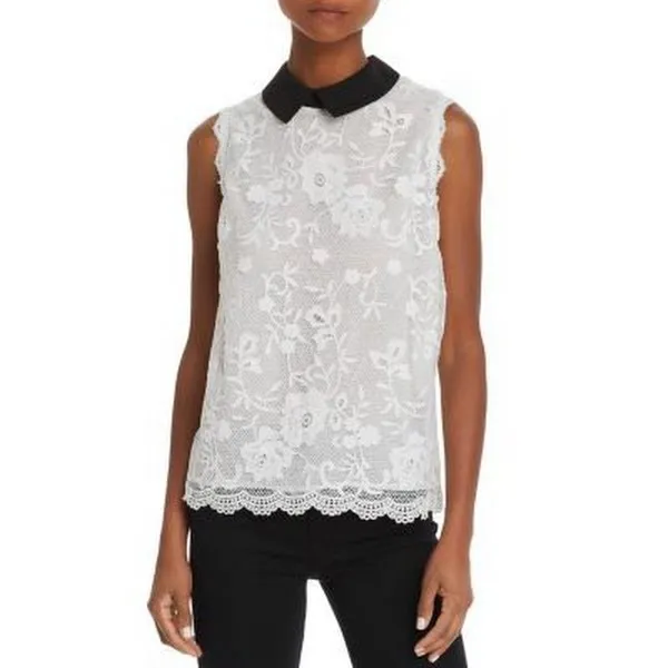 Aqua Chic White Lace Macrame Collared Top