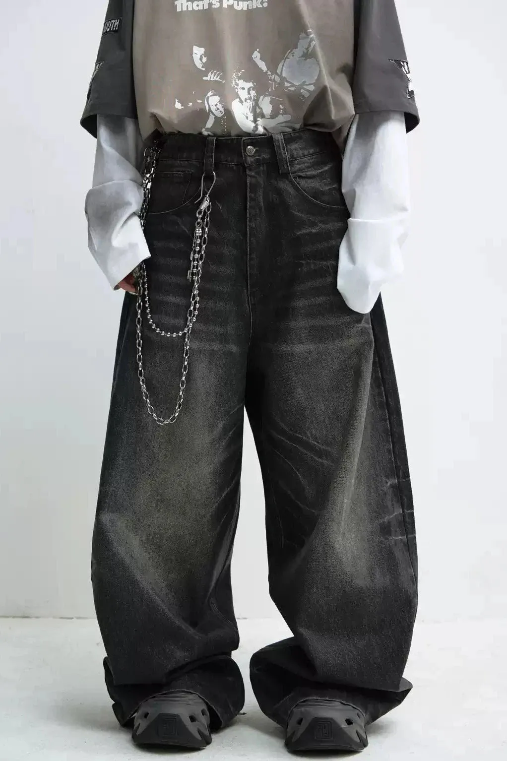 Black Distressed Versatile Wide-Leg Jeans