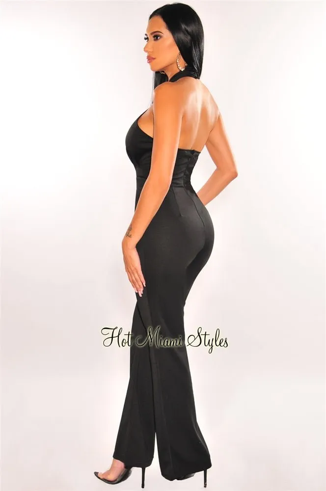 Black Halter CrissCross Cut Out Palazzo Jumpsuit