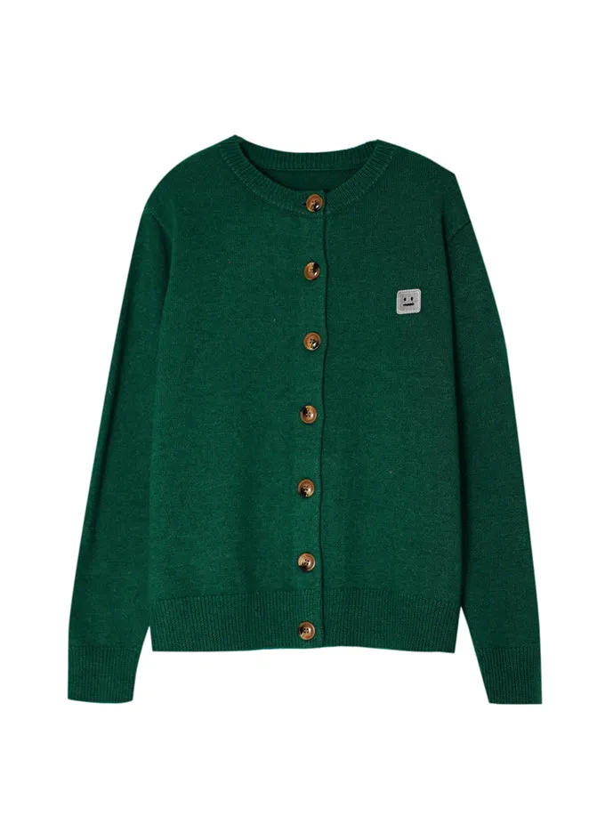 Boutique Green O-Neck Embroideried Button Knitted Cotton Thread Cardigans Fall HA1009