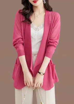 Brief Rose Notched Pockets Ice Size Knit Cardigans Summer LY8115