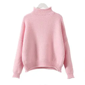 Candy Color High Neck Loose Pullover Sweater