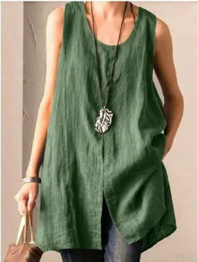 Casual Sleeveless Slit High Low Blouse