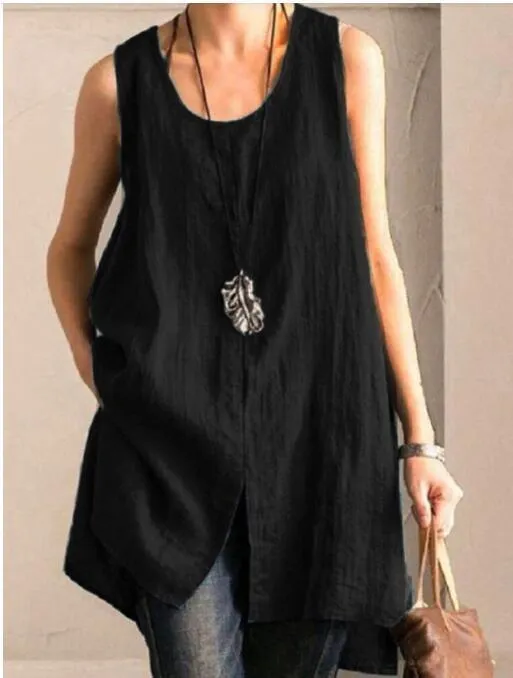 Casual Sleeveless Slit High Low Blouse