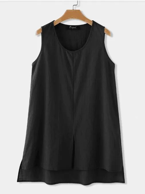 Casual Sleeveless Slit High Low Blouse