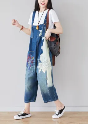 Chic Blue pockets print Patchwork Jumpsuit Summer