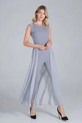 Chic Chiffon Daring Slit Jumpsuit with Sleek Tapered Fit