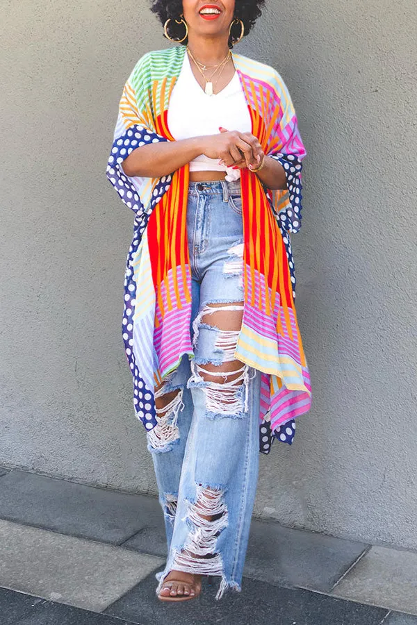 Chic Colorful Figure Graphic Kimono