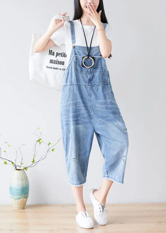 Chic Light blue Hole Pockets cowboy Jumpsuits Spring