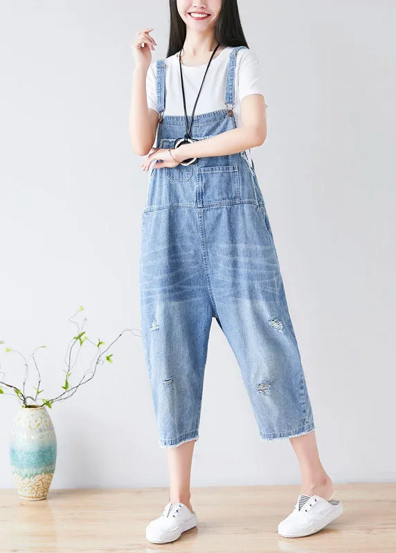 Chic Light blue Hole Pockets cowboy Jumpsuits Spring