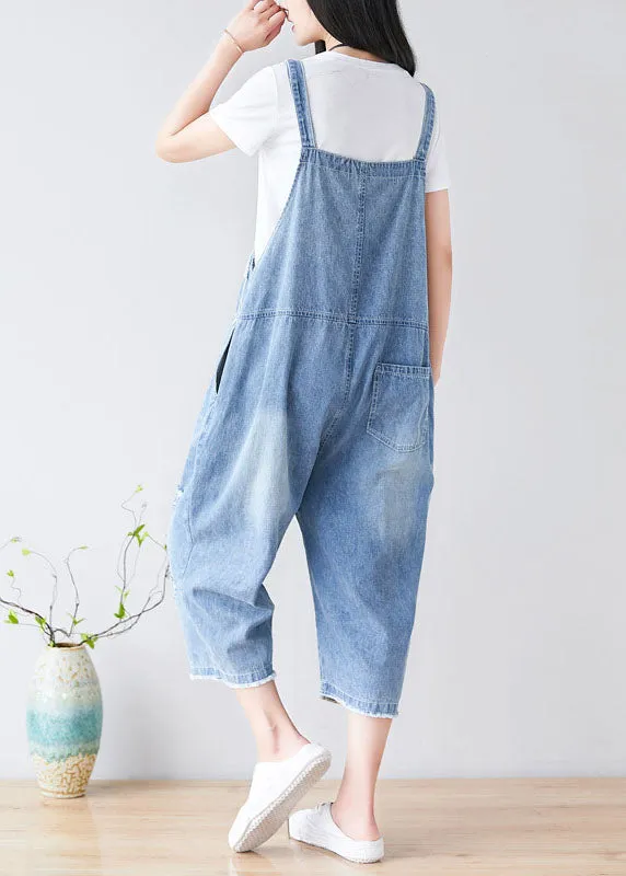 Chic Light blue Hole Pockets cowboy Jumpsuits Spring