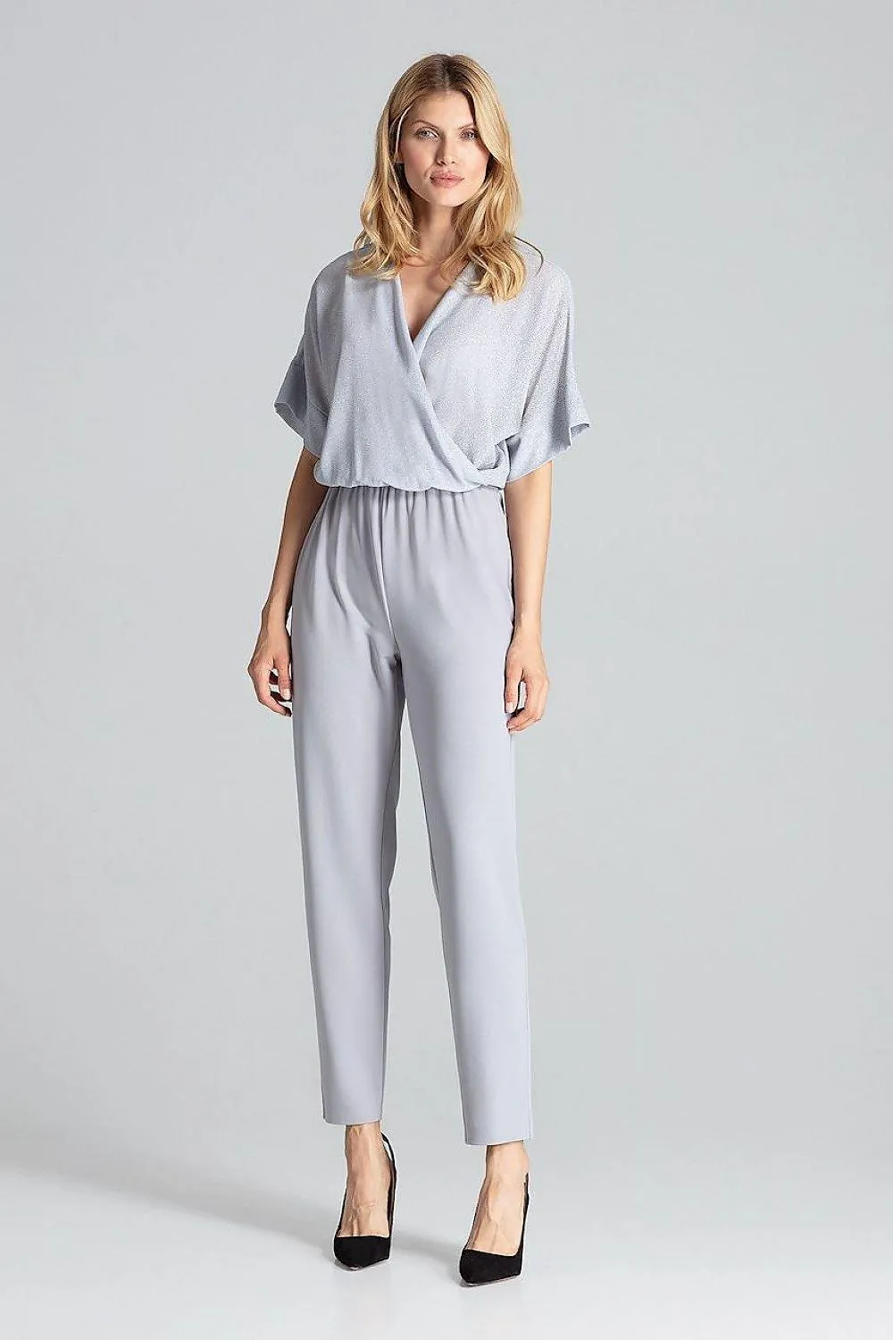 Chic Navy Blue Brocade Jumpsuit with Stylish Design