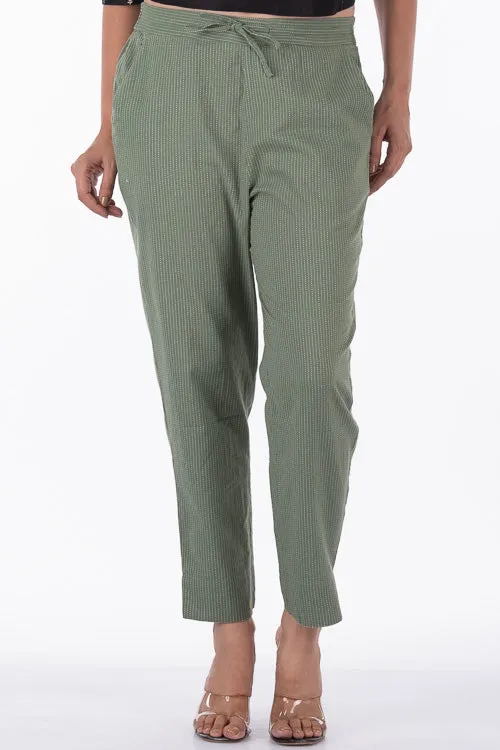 Dharan "Kantha Narrow Pants" Rusty Green Woven Pants