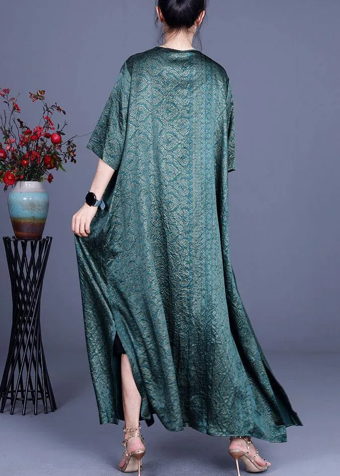 DIY Green Print side open chiffon Loose Long Cardigans