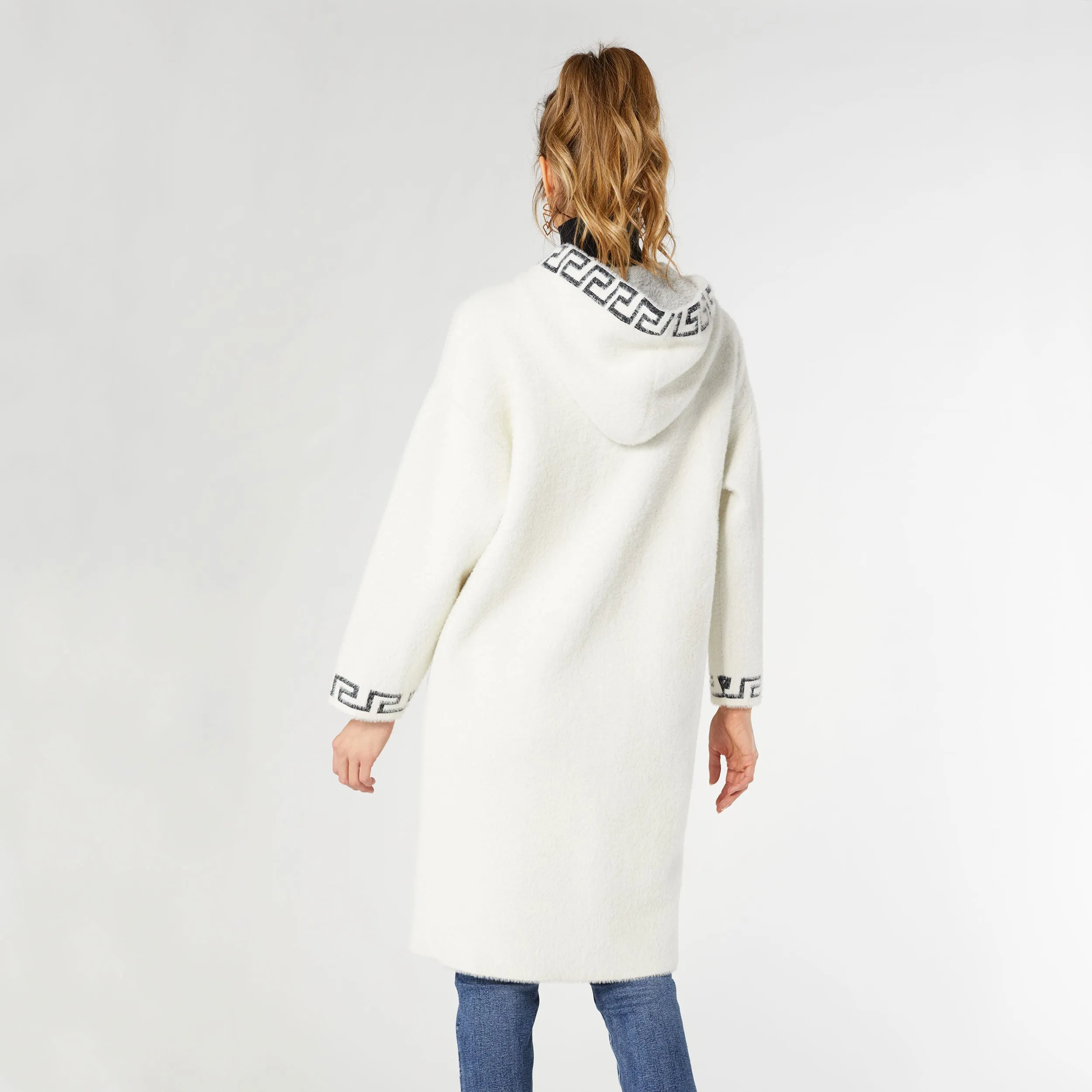 Flora Long Hooded Cardigan with Front Pockets - Winter White