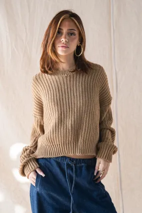 Knitted Cropped Sweater In Camel