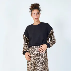 Leopard print contrast back blouse wholesale