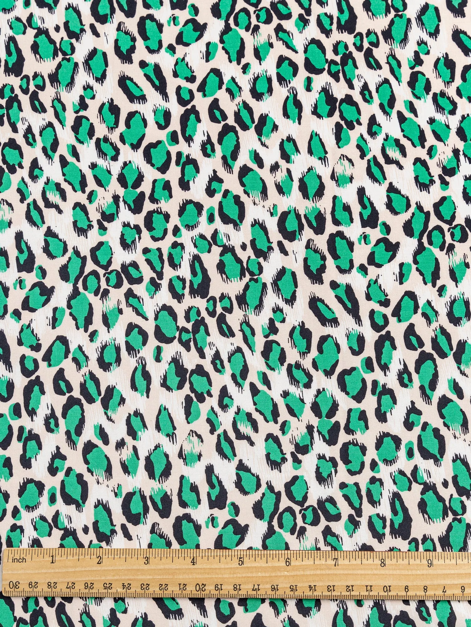 Leopard Print Viscose Challis Deadstock - Beige   Green   Black - Swatch