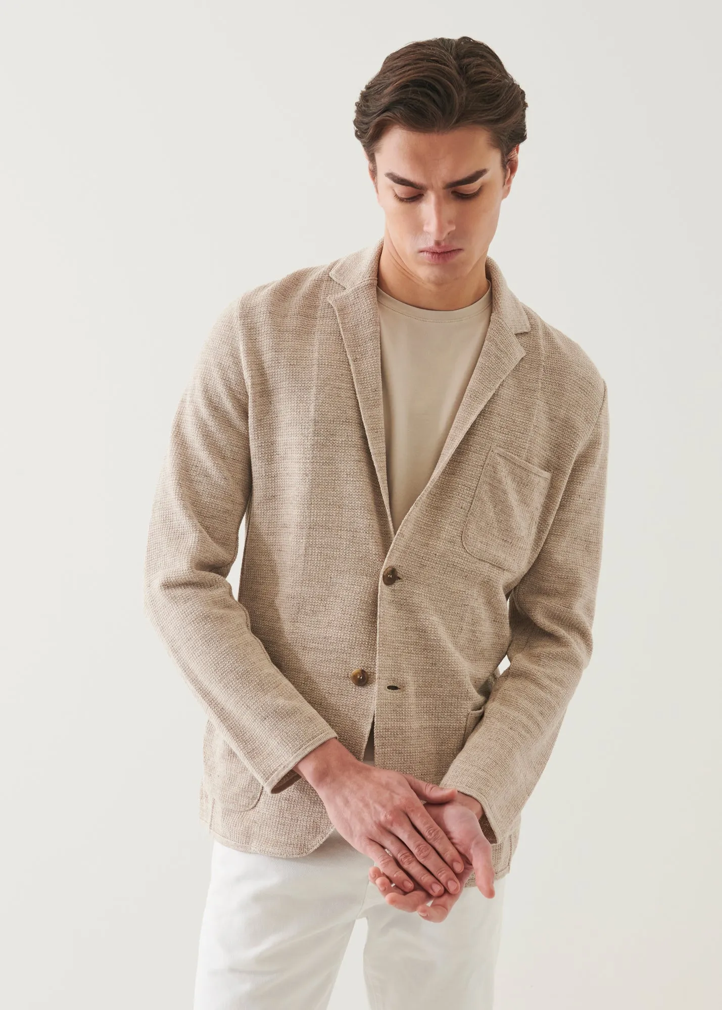 Linen-Cotton Blend Textured Stitch Knit Blazer