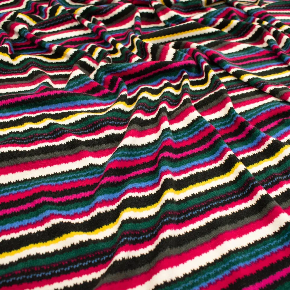 Linen Viscose Jersey Double Knit Des 5 - Hot Pink Multi-Colour Stripes