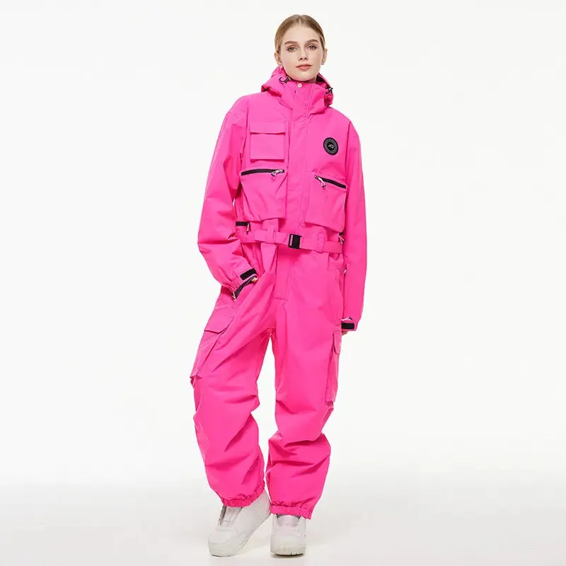 Loose Fit One-piece Snowsuits Adjustable Belt Ski Jumpsuits