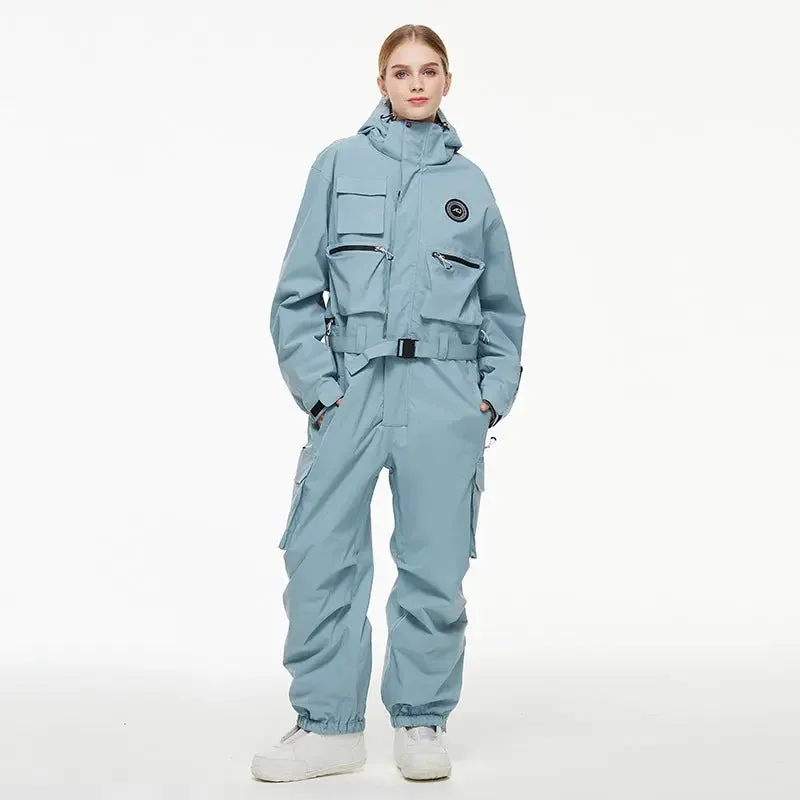 Loose Fit One-piece Snowsuits Adjustable Belt Ski Jumpsuits