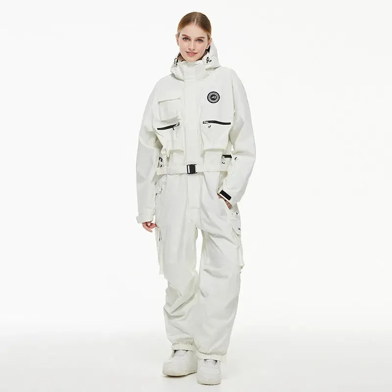 Loose Fit One-piece Snowsuits Adjustable Belt Ski Jumpsuits