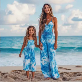 Mom and Daughter Matching Tie Dye Backless Jumpsuit