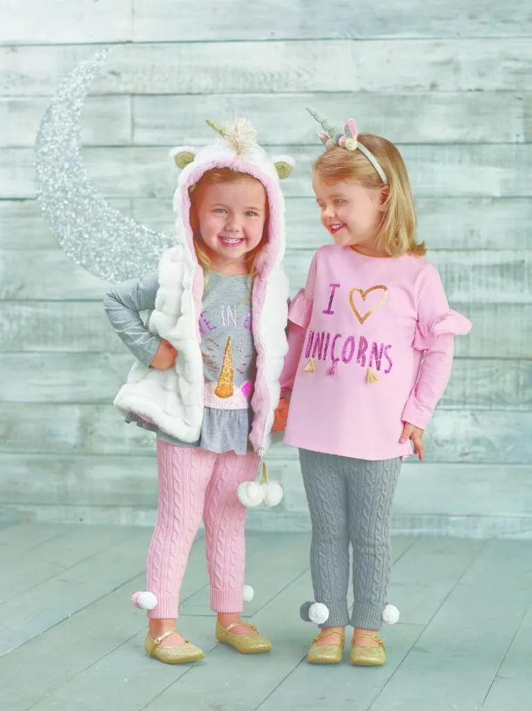 Mud Pie Kids "I Love Unicorns" Pink Ruffled Girls Tee Shirt Top