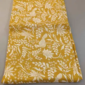 Mustard & White Floral Viscose Muslin Fabric