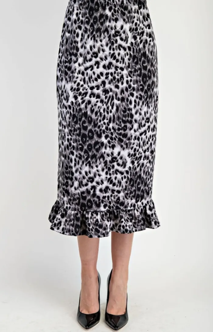 NEW! Gray Leopard Ruffle Skirt: S-3X