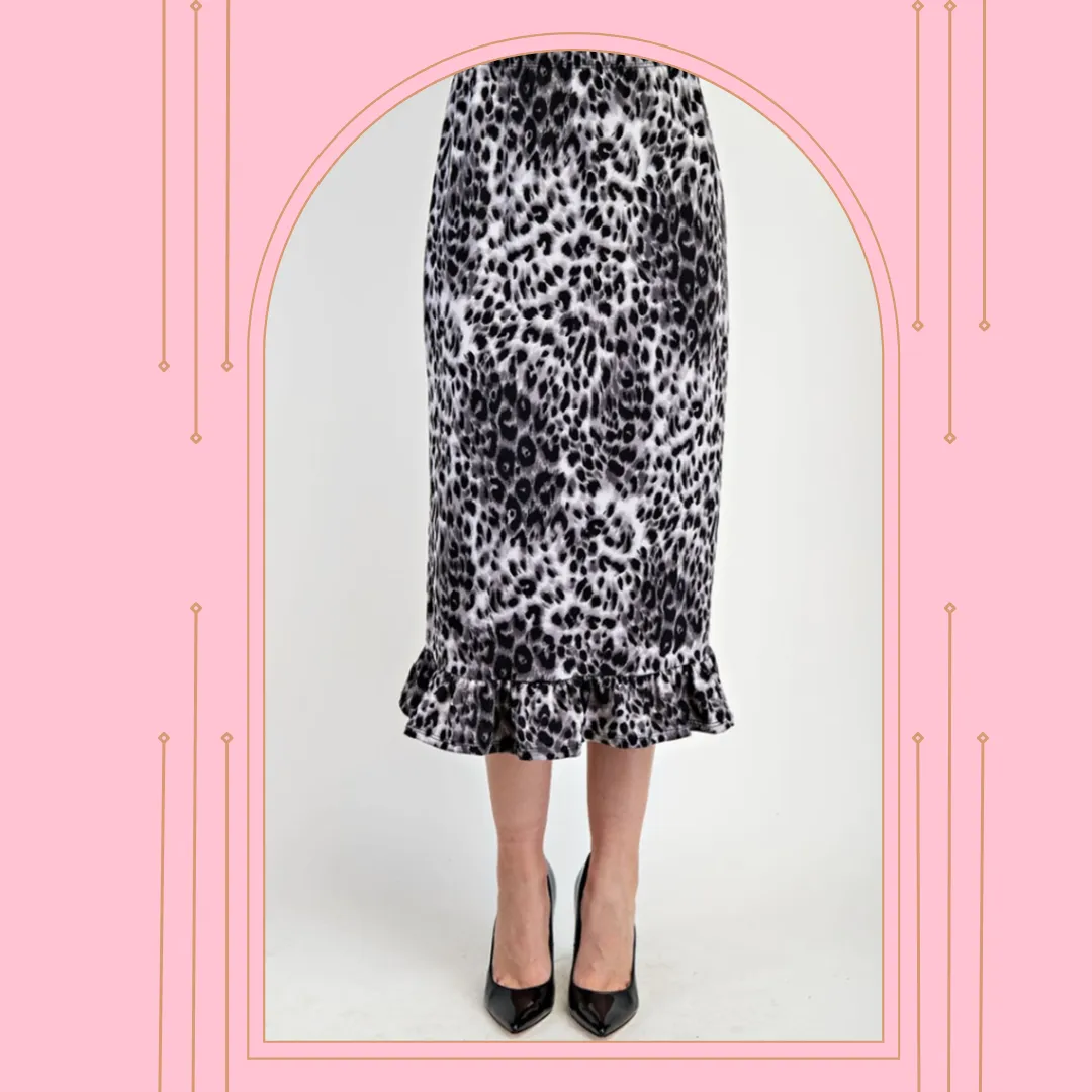 NEW! Gray Leopard Ruffle Skirt: S-3X