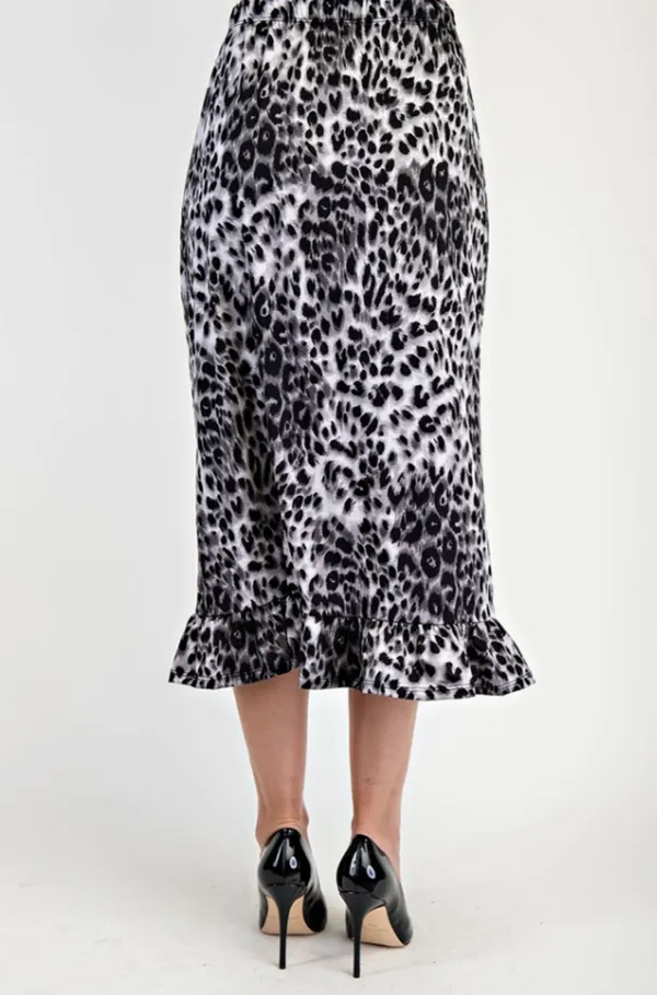 NEW! Gray Leopard Ruffle Skirt: S-3X