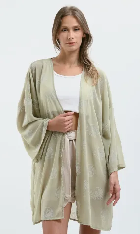 O187204 Casual Patterned Khaki Short Sleeves Cardigan