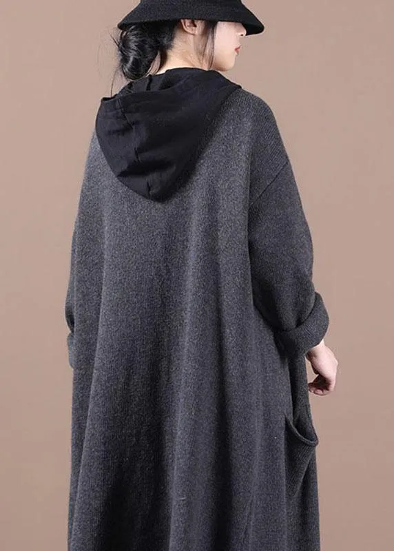 Organic Dark Grey side open Fall Cardigans Long Coat