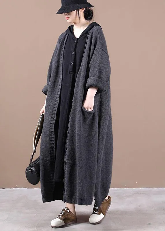 Organic Dark Grey side open Fall Cardigans Long Coat