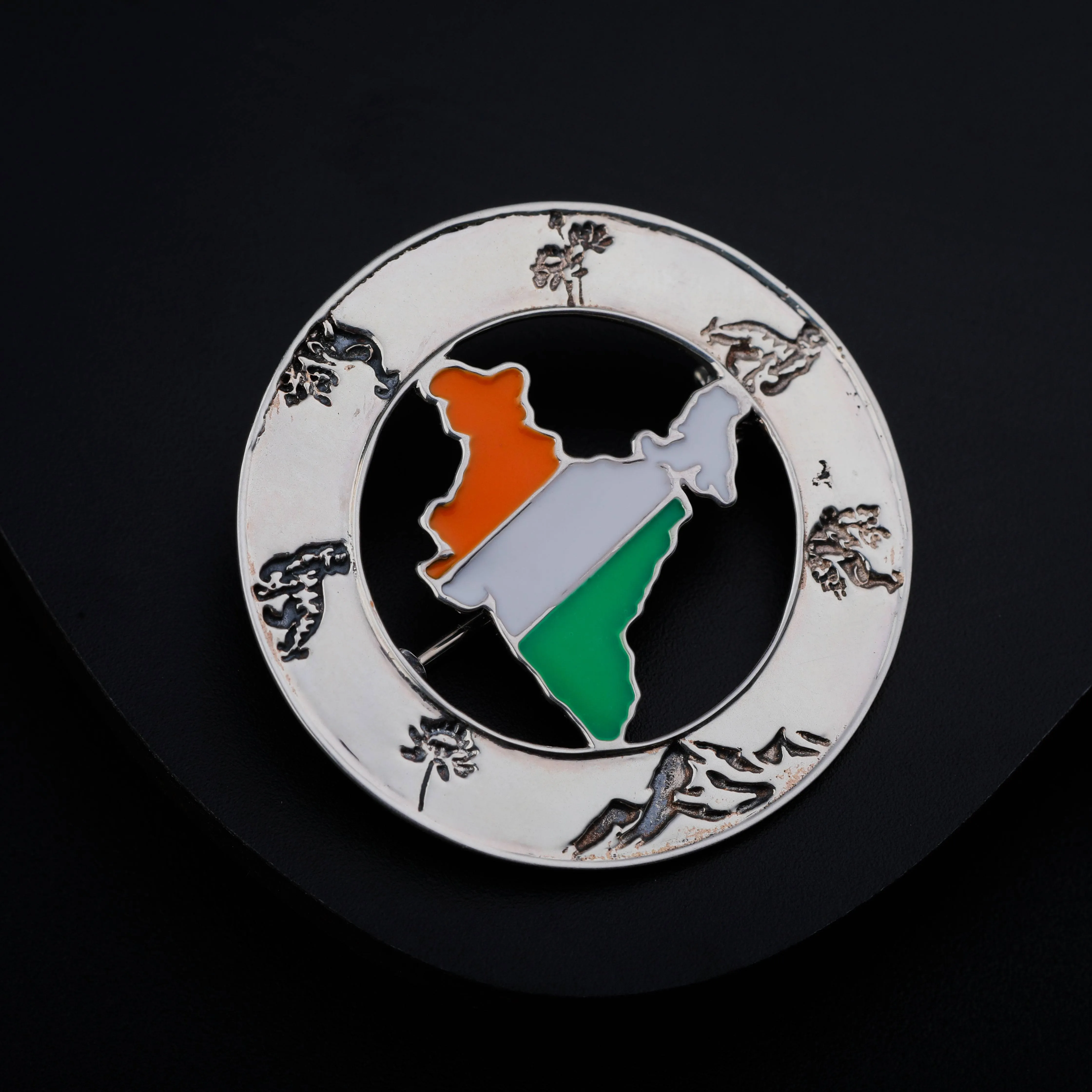 Silver Enamel India Brooch