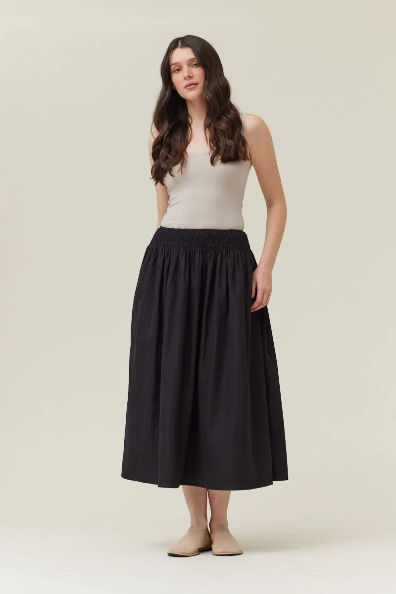 Smocked Waist Midi Skirt