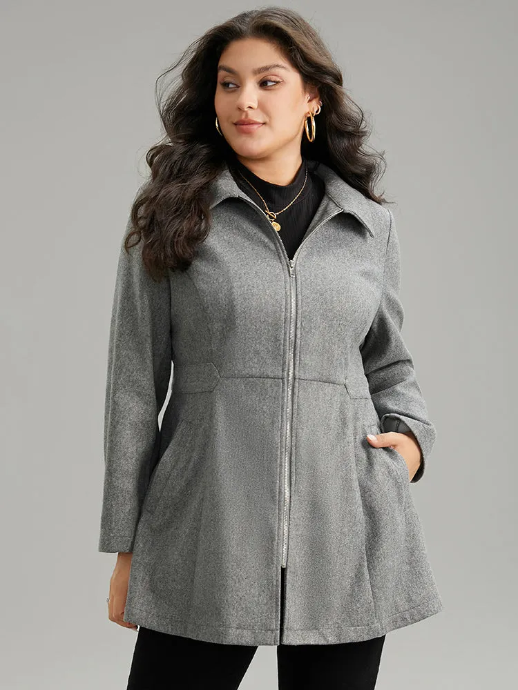 Solid Woolen Pocket Zipper Coat