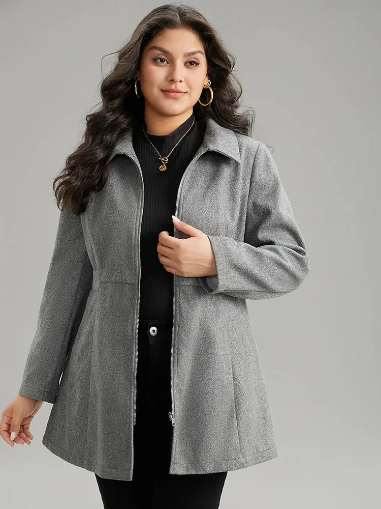 Solid Woolen Pocket Zipper Coat