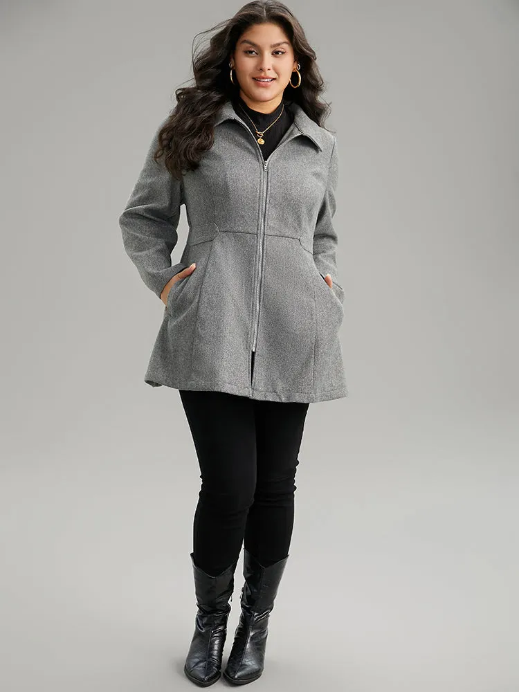 Solid Woolen Pocket Zipper Coat