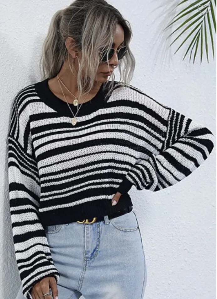 Striped Cropped Knit Sweater