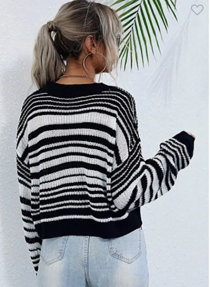 Striped Cropped Knit Sweater