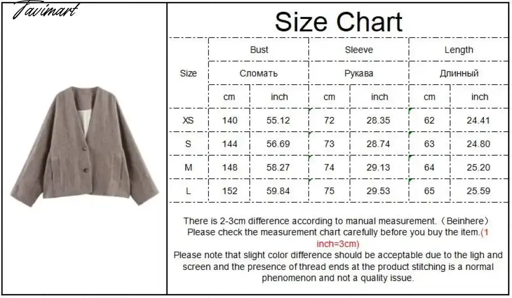 Tavimart Solid Faux Woolen Blend Jacket For Woman 2024 Winter Warm Solid  V-neck Single Breasted Loose Coats Fashion New All-matc Jackets