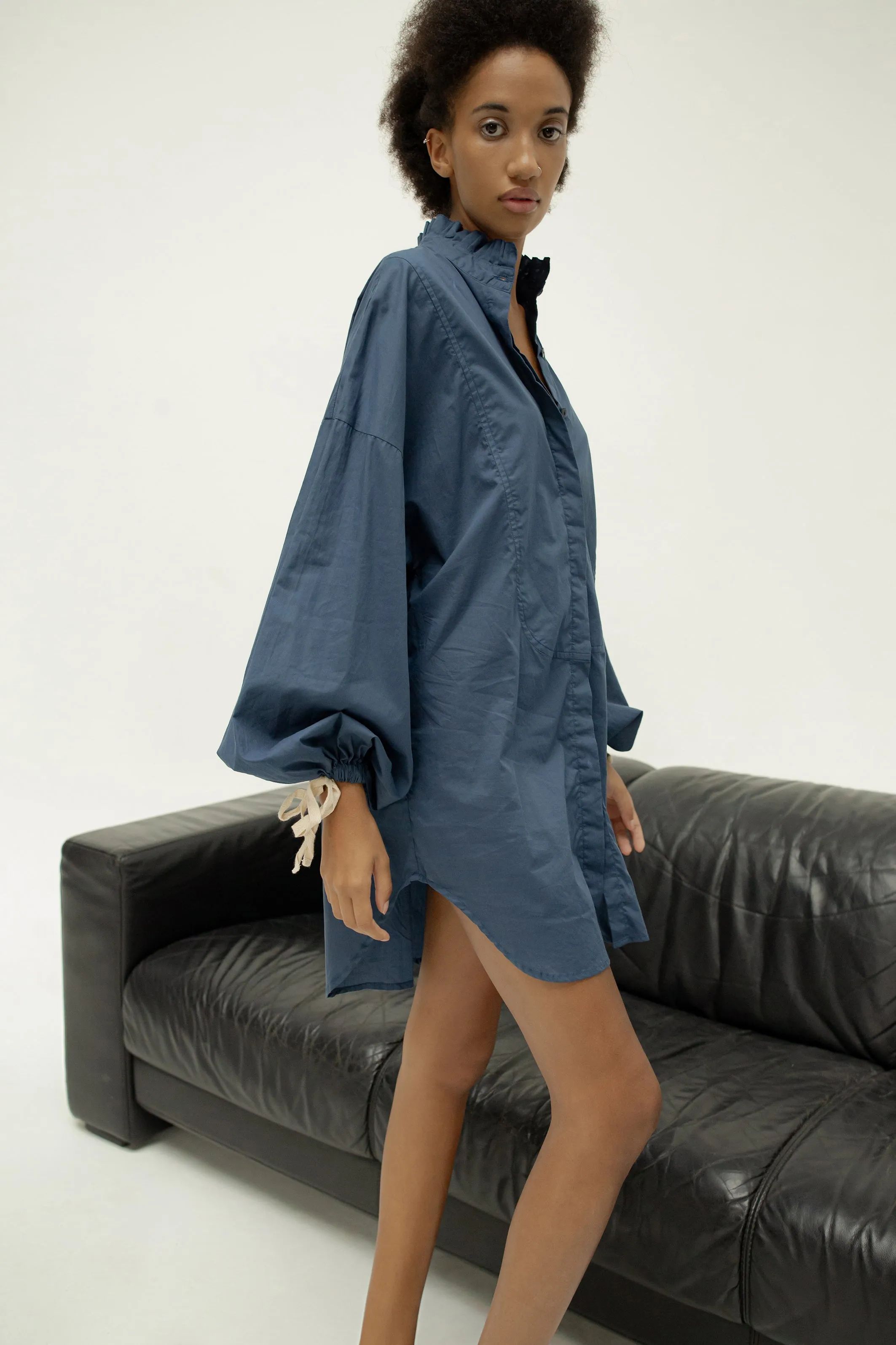 THE TUXEDO SHIRT/DRESS - NAVY BLUE