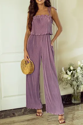 Tied Straps Pleated Wide Leg Jumpsuit