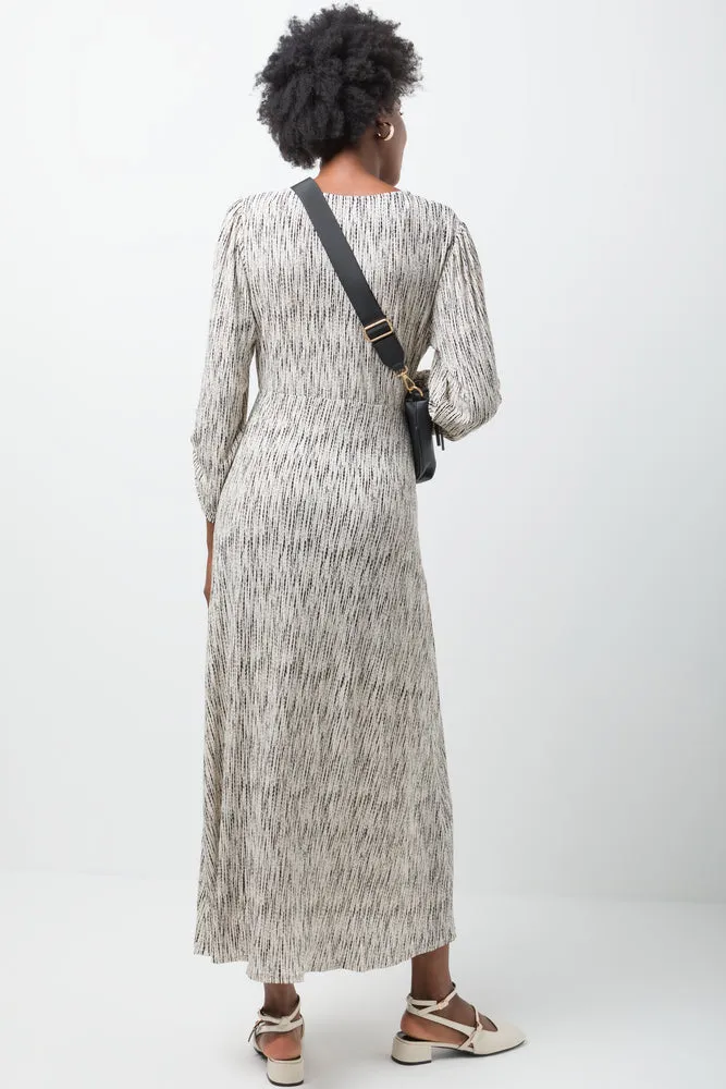 V-Neck Crinkle Knit Dress Cream