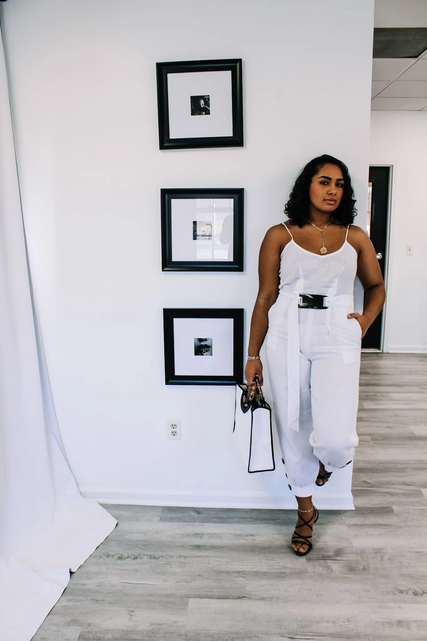 White Linen Jumpsuit by Adriana Contreras