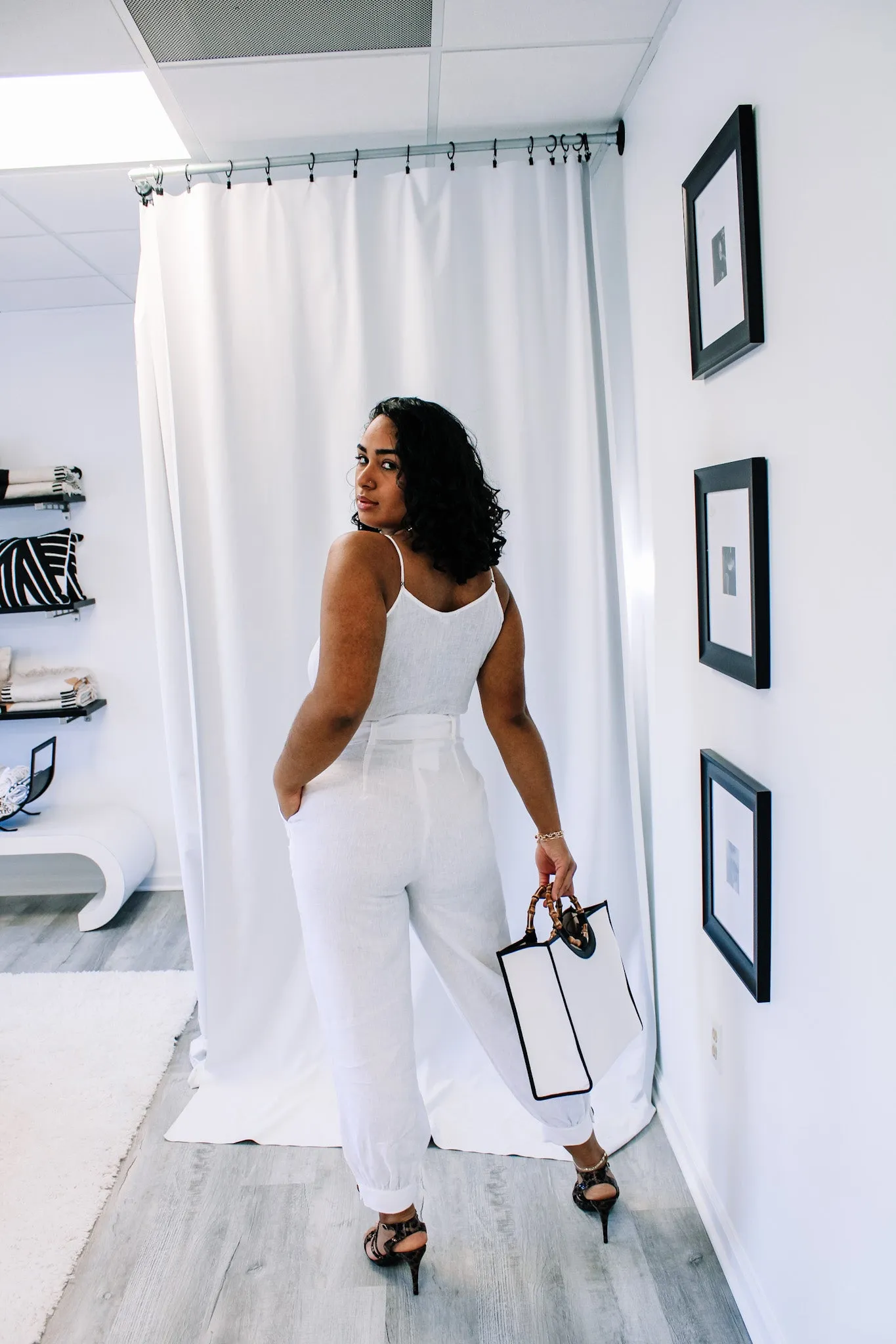 White Linen Jumpsuit by Adriana Contreras