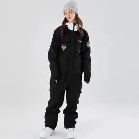 Women One Piece Ski Suits Hooded Cargo Ski Jumpsuits